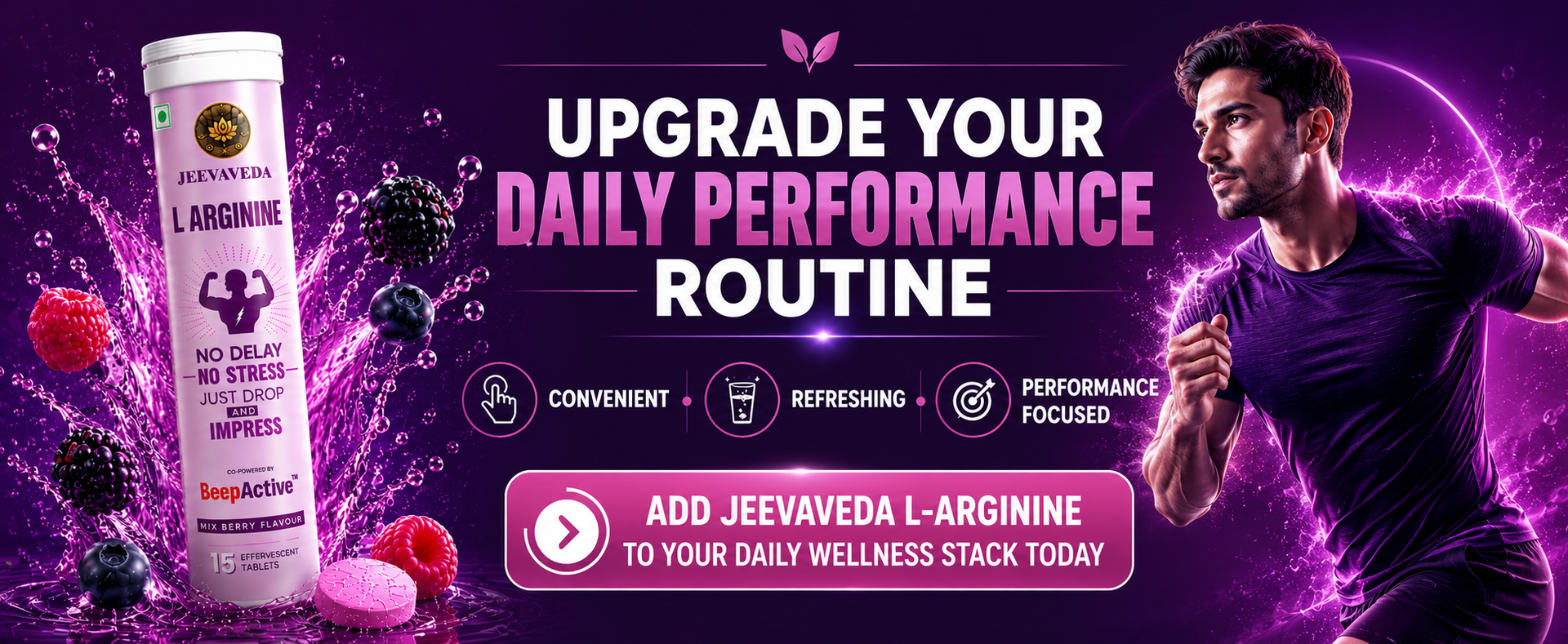 L-Arginine Effervescent Tablets | 750mg L-Arginine with L-Citrulline, Natural Caffeine, Brahmi, Shatavari & Beep Active | Mixed Berry Flavour | Pack of 2 Tubes (30 Tablets) | Daily Strength & Stamina Drink | Zero Sugar