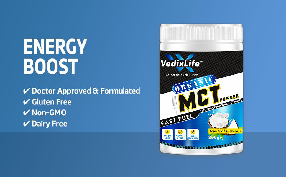 MCT Oil Powder | 200g | Caprylic Acid(C8) 62-66%, Capric Acid (C10) 32-34% | Coconut Medium Chain Triglycerides, Neutral Flavour, Keto Diet Sports, Non GMO, Gluten Free
