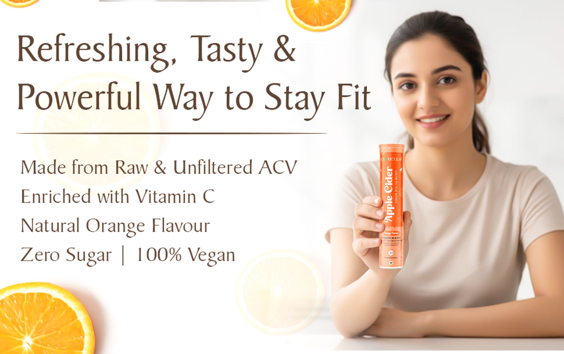 Apple Cider Vinegar Effervescent Tablets Orange Flavour | With the Mother | Supports Digestion, Detox, Metabolism & Weight Management | 20 Effervescent Tablets Pack