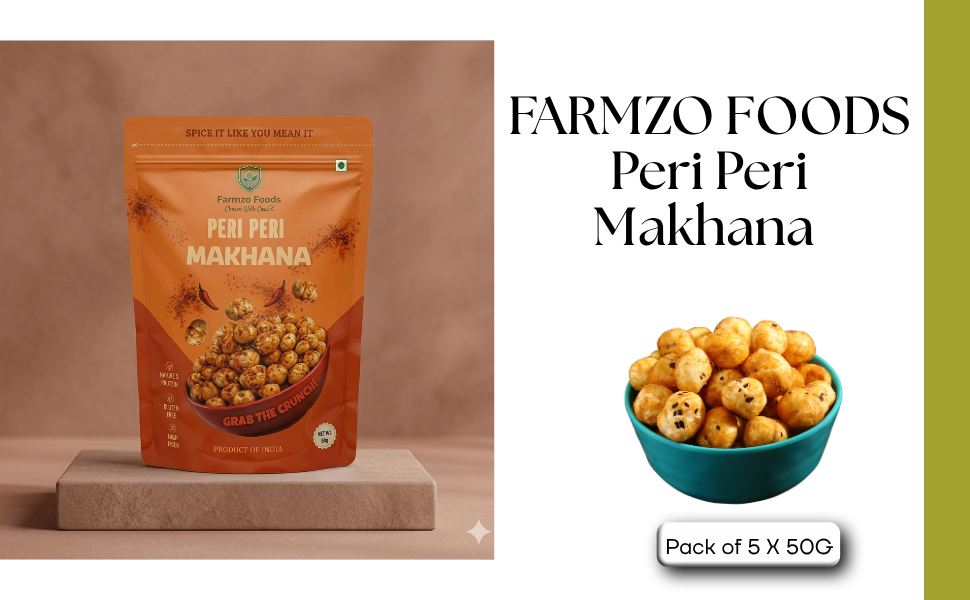 Farmzo Foods Peri Peri Makhana | Pack of 5 X 50G | Crispy Roasted Fox Nuts | 250G