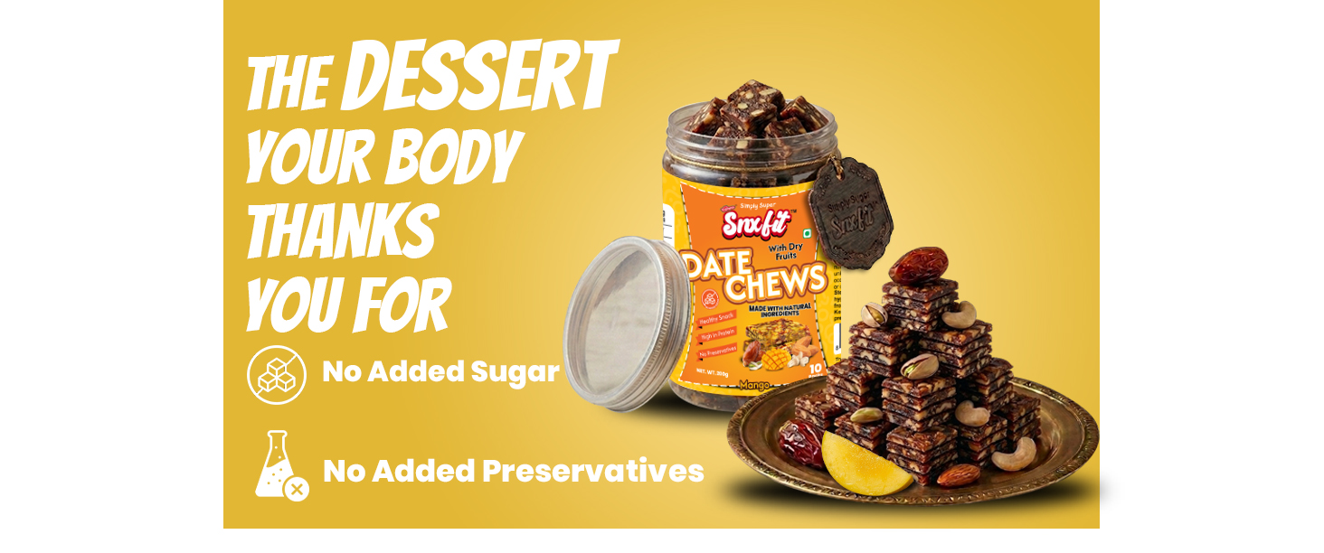 Snxfit Mango Date Chews with Dry Fruits, High in Protein, No Preservatives, 200g, 10 Packs