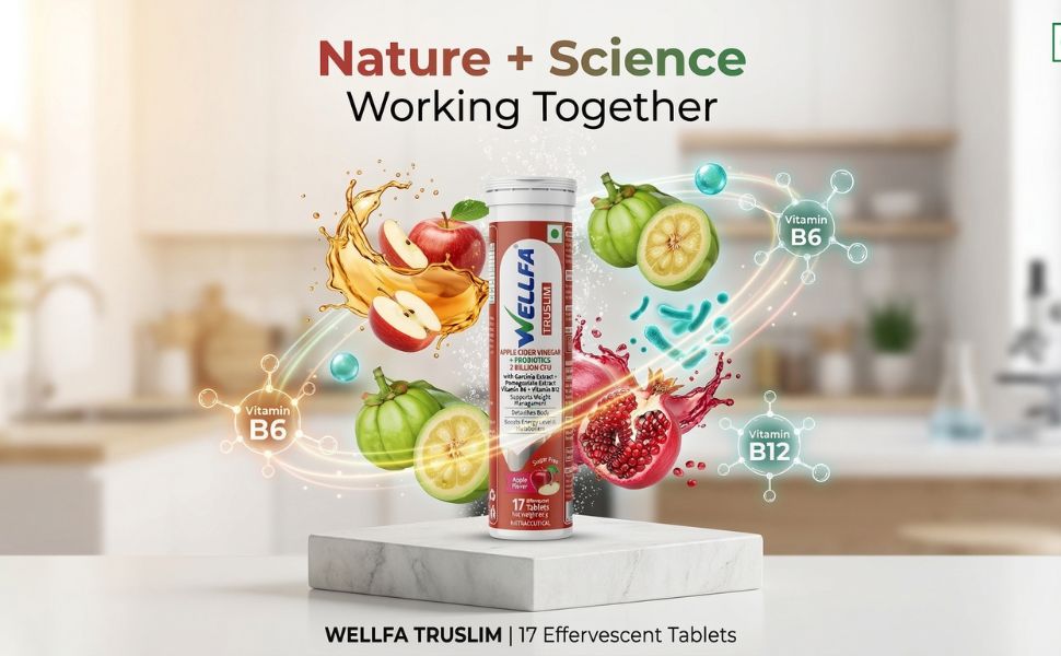 Truslim Effervescent Tablets | Apple Cider Vinegar with 2 Billion CFU Probiotics | With Vitamin B6 & Vitamin B12 | Sugar-Free Supplement | 17 Apple Flavour Tablets