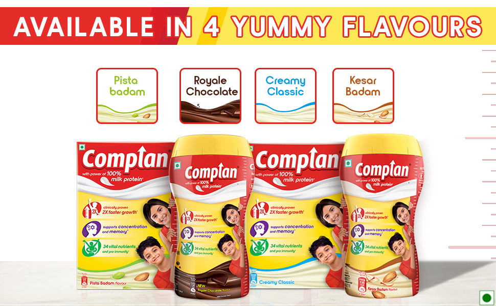 Complan Nutrition Drink Powder for Children, Pista Badam Flavour, 500 g Carton & Creamy Classic 500g | Nutrition drink for kids with protein & 34 vital nutrients
