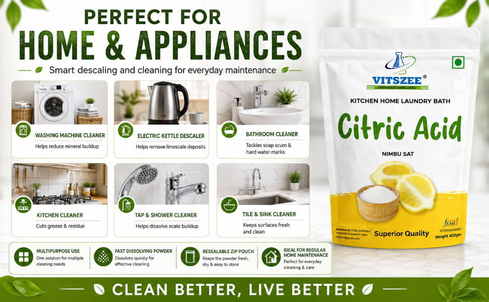 VITSZEE Citric acid 400gm | Nimbu Fool Multiple Purpose Uses For Home and Kitchen, Laundry bath