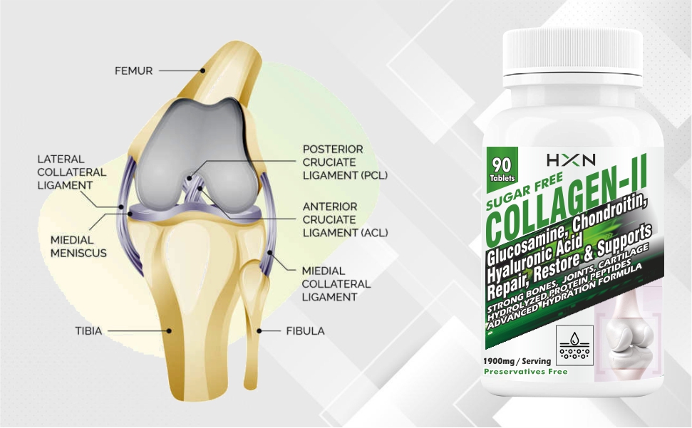 HXN Collagen Powder Supplement. Hydrolyzed Protein Peptides Type 2-90 No Sugar Tablets
