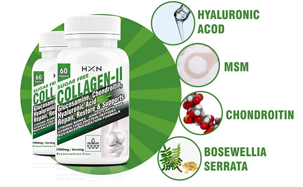 HXN Collagen Powder Supplement. Hydrolyzed Protein Peptides Type 2-90 No Sugar Tablets