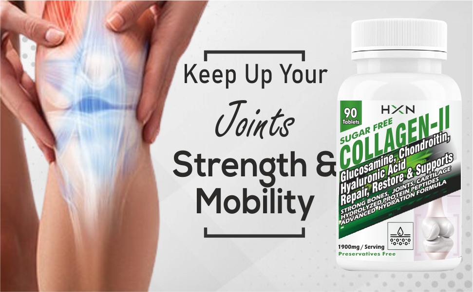 HXN Collagen Powder Supplement. Hydrolyzed Protein Peptides Type 2-90 No Sugar Tablets