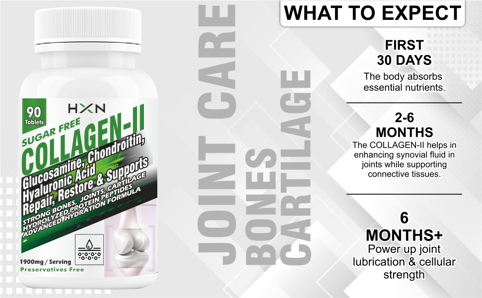HXN Collagen Powder Supplement. Hydrolyzed Protein Peptides Type 2-90 No Sugar Tablets