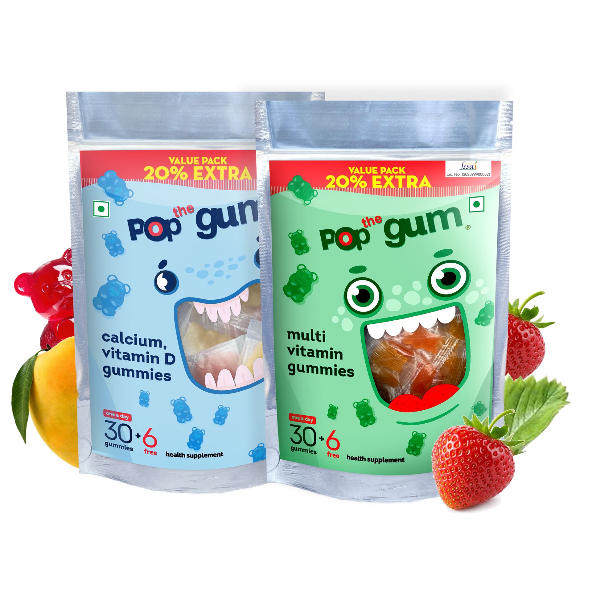 The Pop Gum Family Multivitamin Gummies (Kids & Adults) | Daily Nutritional Support with Vitamin C, D, E, B12, Zinc & Magnesium | Allergen Friendly, Milk & Gluten Free | 36 Gummies Pack