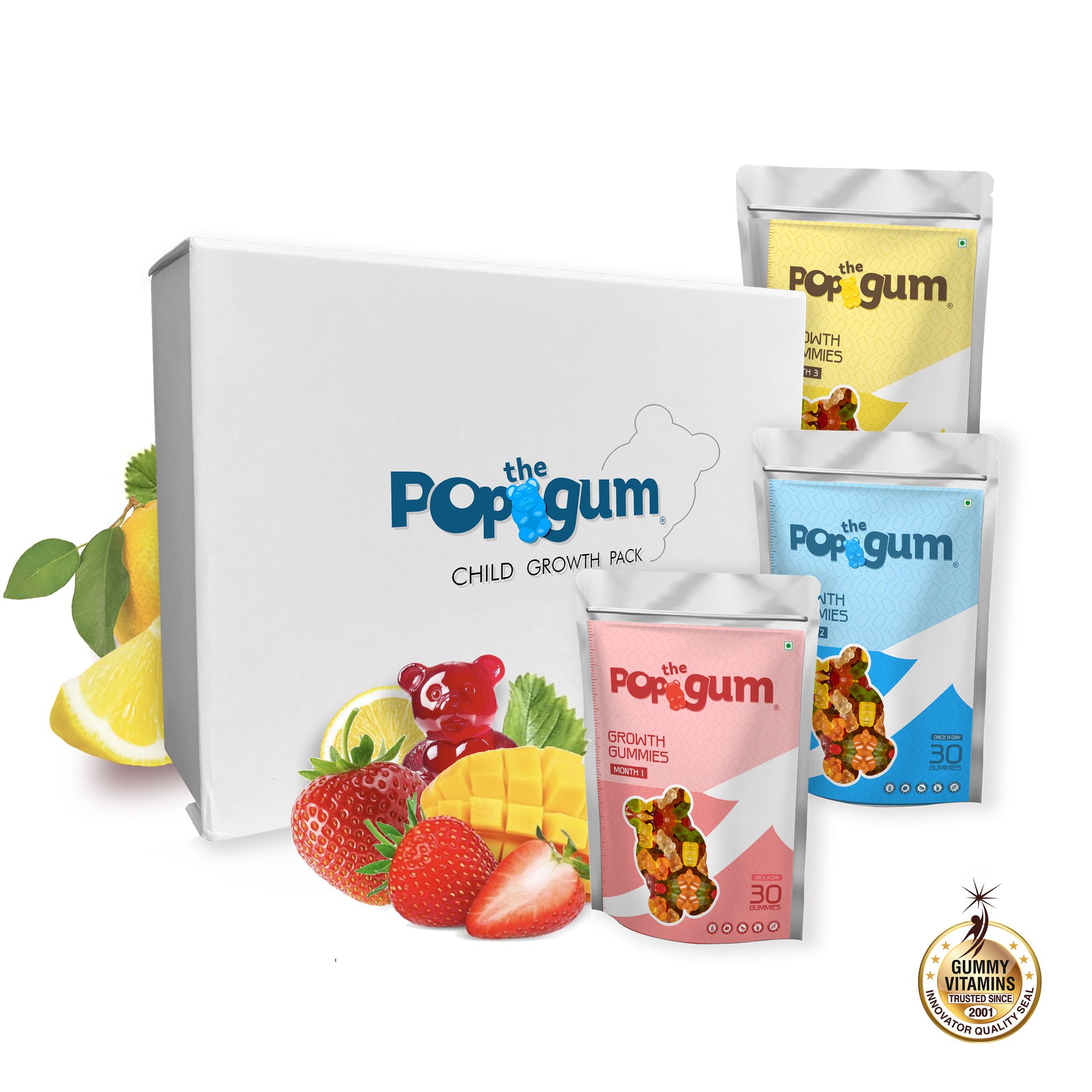 The Pop Gum Multivitamin Gummies for Kids, Teens & Adults | Daily Immunity & Growth Supplement with Vitamin A, C, D, E, B12, Zinc & Magnesium | Gluten, Milk & Gelatin Free | 36 Gummies (30+6 Pack)