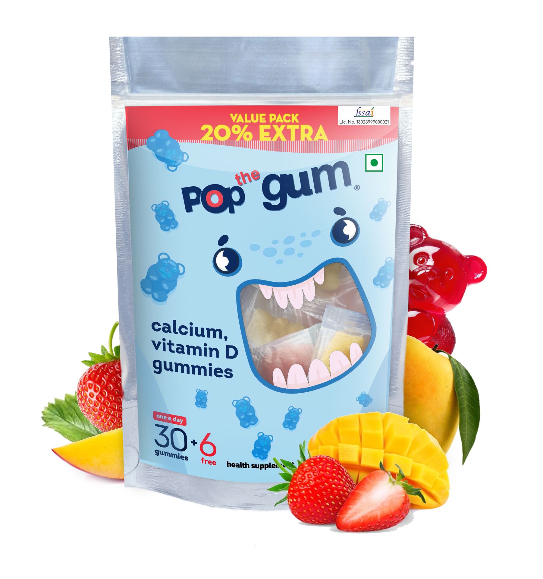 The Pop Gum Multivitamin Gummies for Kids, Teens & Adults | Daily Immunity & Growth Supplement with Vitamin A, C, D, E, B12, Zinc & Magnesium | Gluten, Milk & Gelatin Free | 36 Gummies (30+6 Pack)