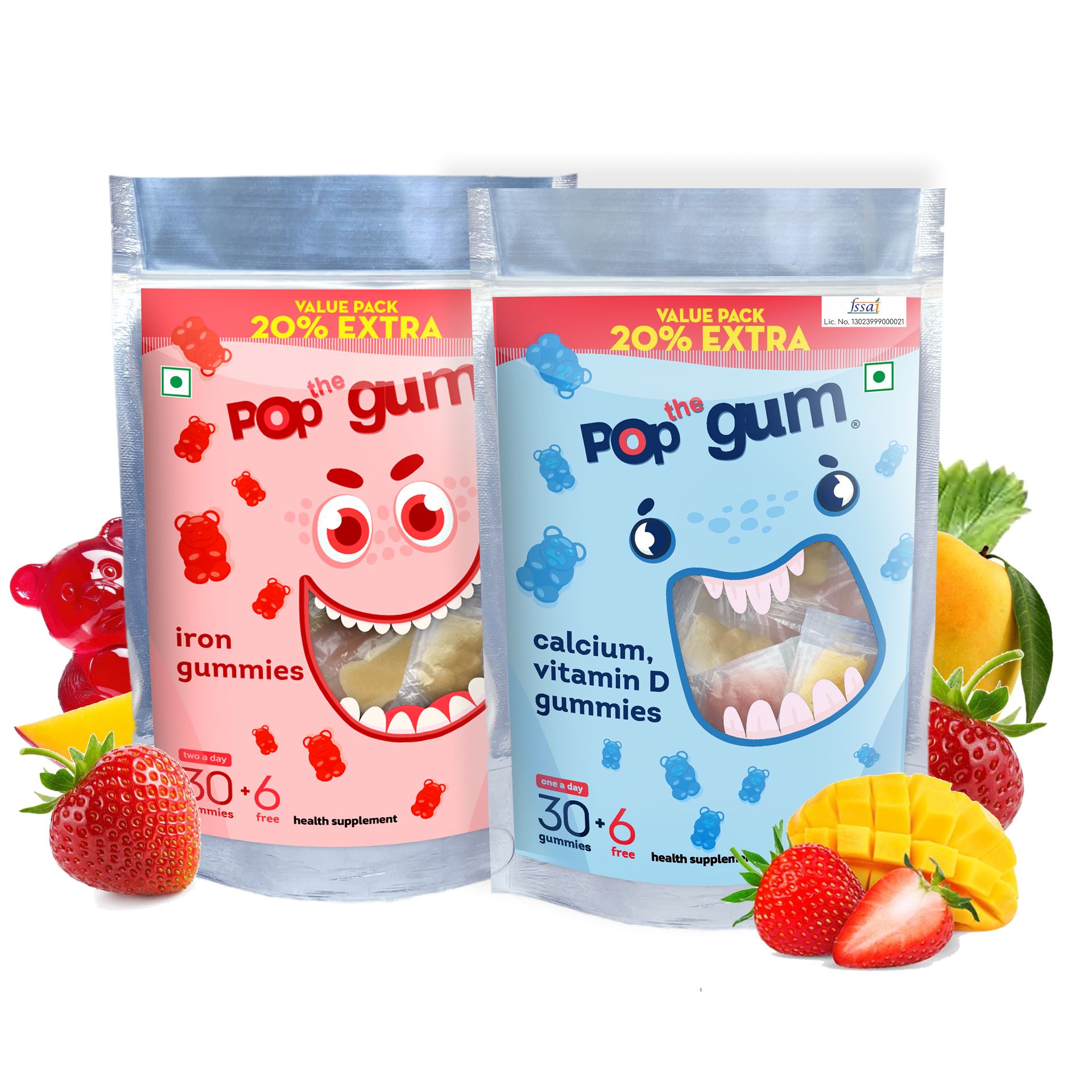 The Pop Gum Daily Immunity & Energy Multivitamin Gummies for Kids & Adults | Fortified with Vitamin C, D3, B12, Zinc & Folate | 100% Vegetarian, Gluten & Allergen Free | 30+6 Gummies