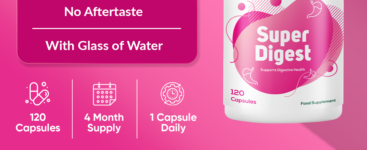 Ambrosial Super Digest with Betaine hcl Pepsin, Ox-Bile, Pancreatin & L-Glutamic Acid | Digestive Enzyme Supplements to Support Optimal Digestion & Gut Health (Pack of 1-120 Capsules)
