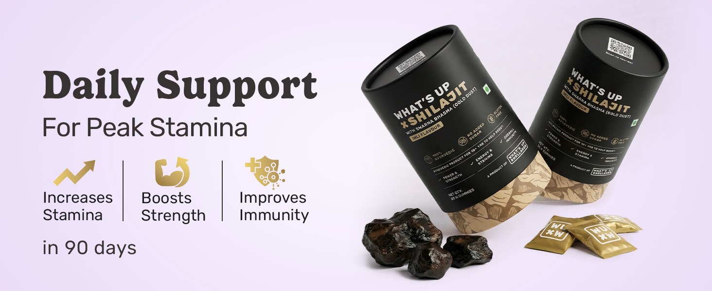 What's Up Wellness Shilajit/Shilajeet Gummies | 200 Mg Resin With 24 Carat Gold Dust | Improves Strength, Stamina And Overall Immunity| No Added Sugar| Shilajit for Men & Women