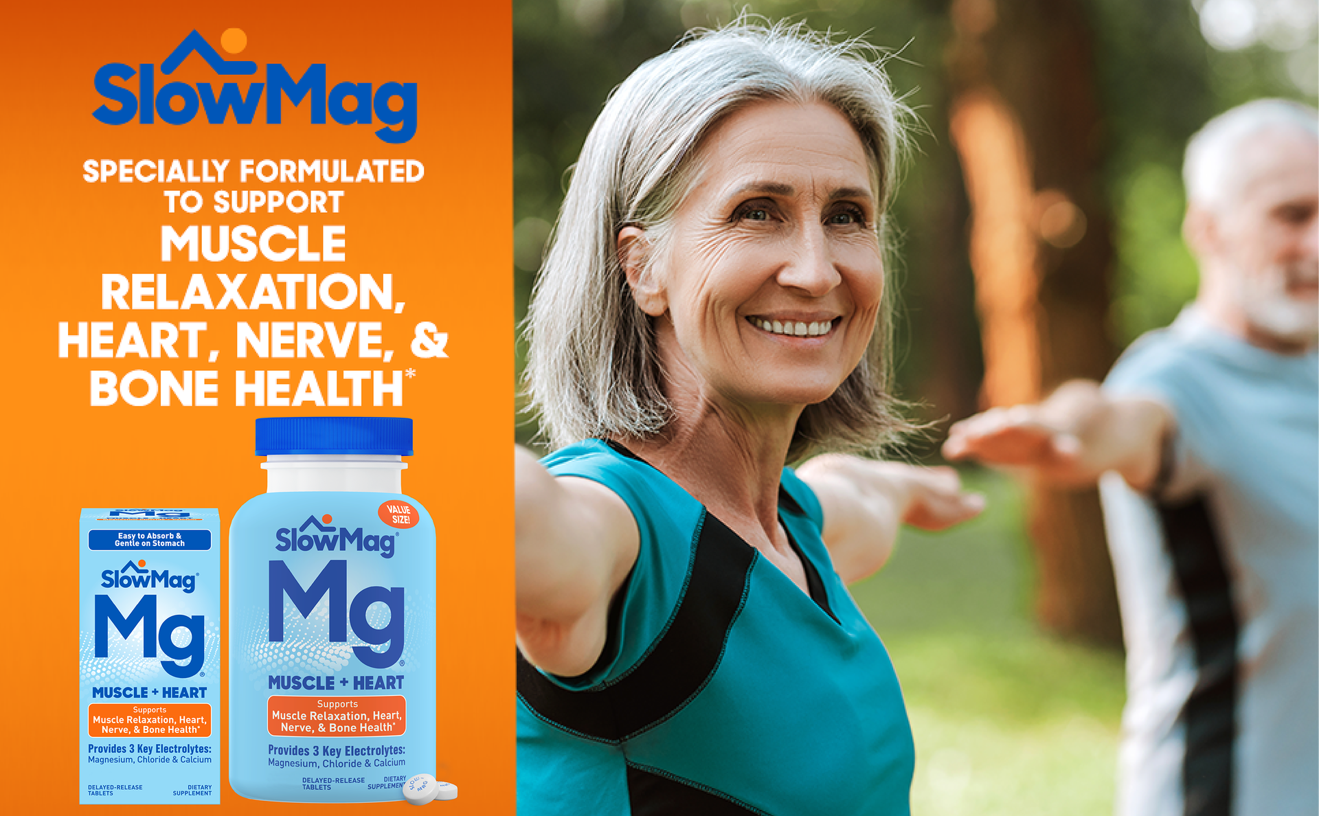 SlowMag Muscle & Heart Magnesium Chloride Supplement with Calcium, 180 Count, Supports Muscle Relaxation, Heart, Nerve & Bone Health, High Absorption
