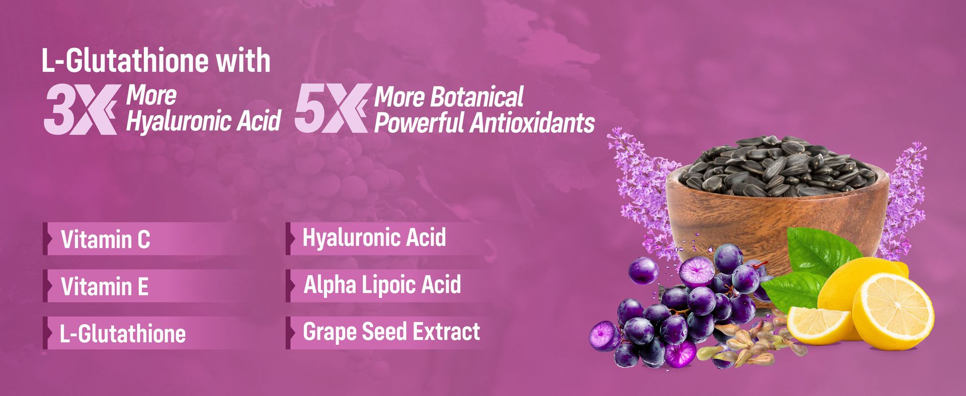 Sainebio L-Glutathione 500 mg – Antioxidant Complex with Vitamin C, E, Alpha Lipoic Acid, Grape Seed Extract & Hyaluronic Acid – Balanced Daily Supplement – 60 Capsules