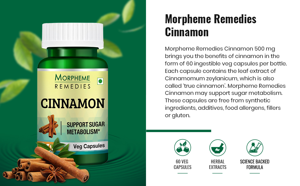 Morpheme Remedies Cinnamon Extract (500 mg, 60 Veg Capsules, 1 Bottle)