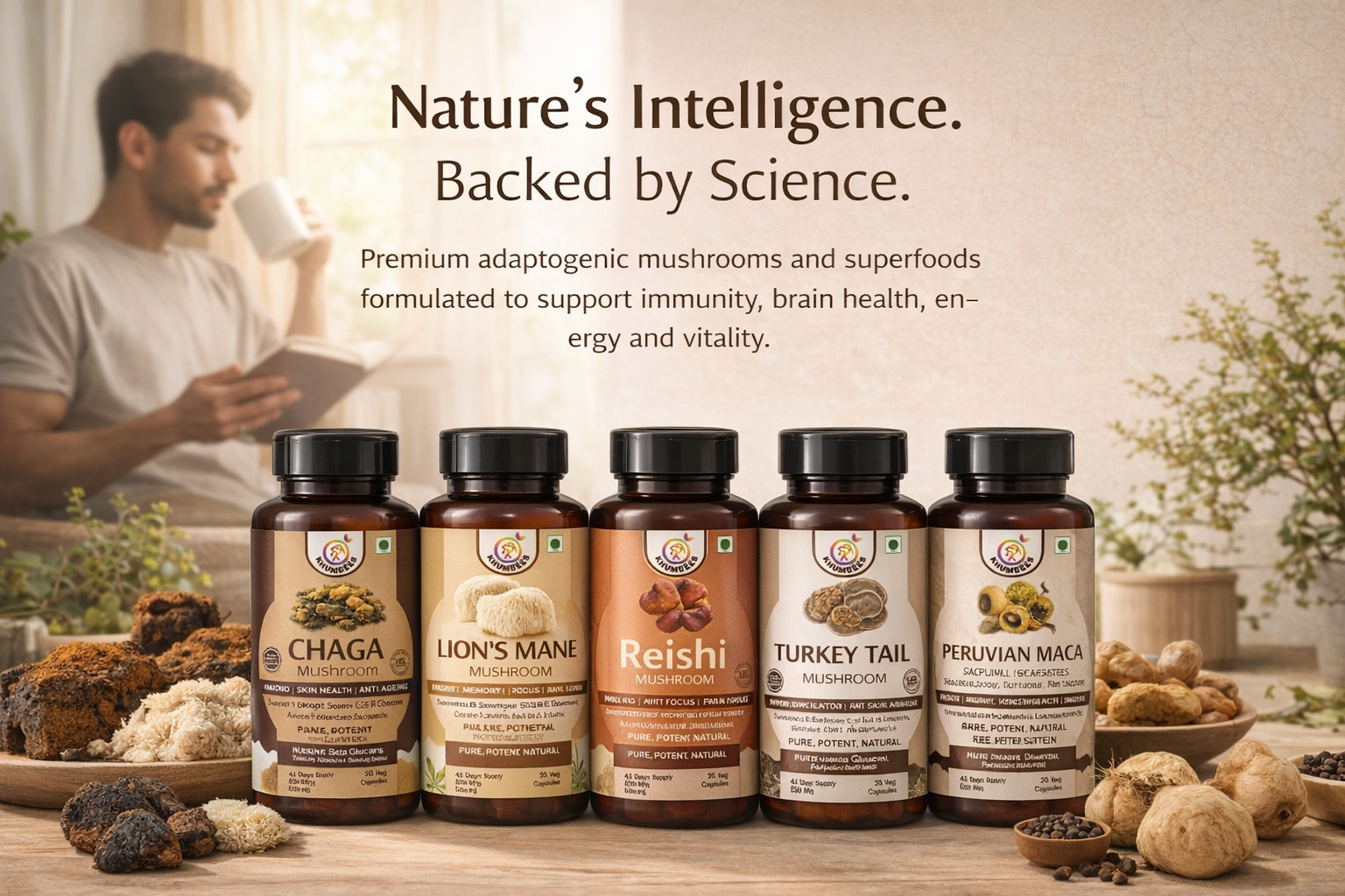 KHUMBEESS SUPERFOODS Reishi Mushroom Extract (650mg, 90 Veg Capsules) | High Potency Stress Relief & Sleep Support | Immune Booster, Heart & Liver Health | Natural Adaptogen & Anti-Inflammatory