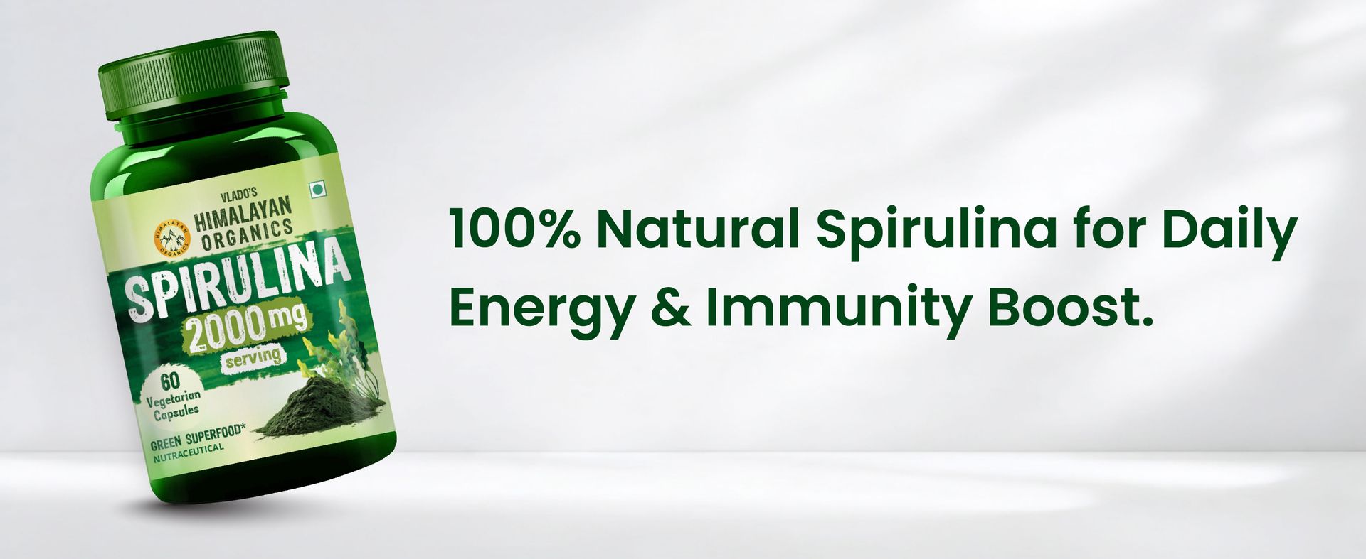 Vlado's Himalayan Organics Spirulina 2000mg Supplement For Men And Women | GreenSuper Food For Weight Management & Immunity Booster | Helps In Healthy Heart - 60 Vegetarian Capsules