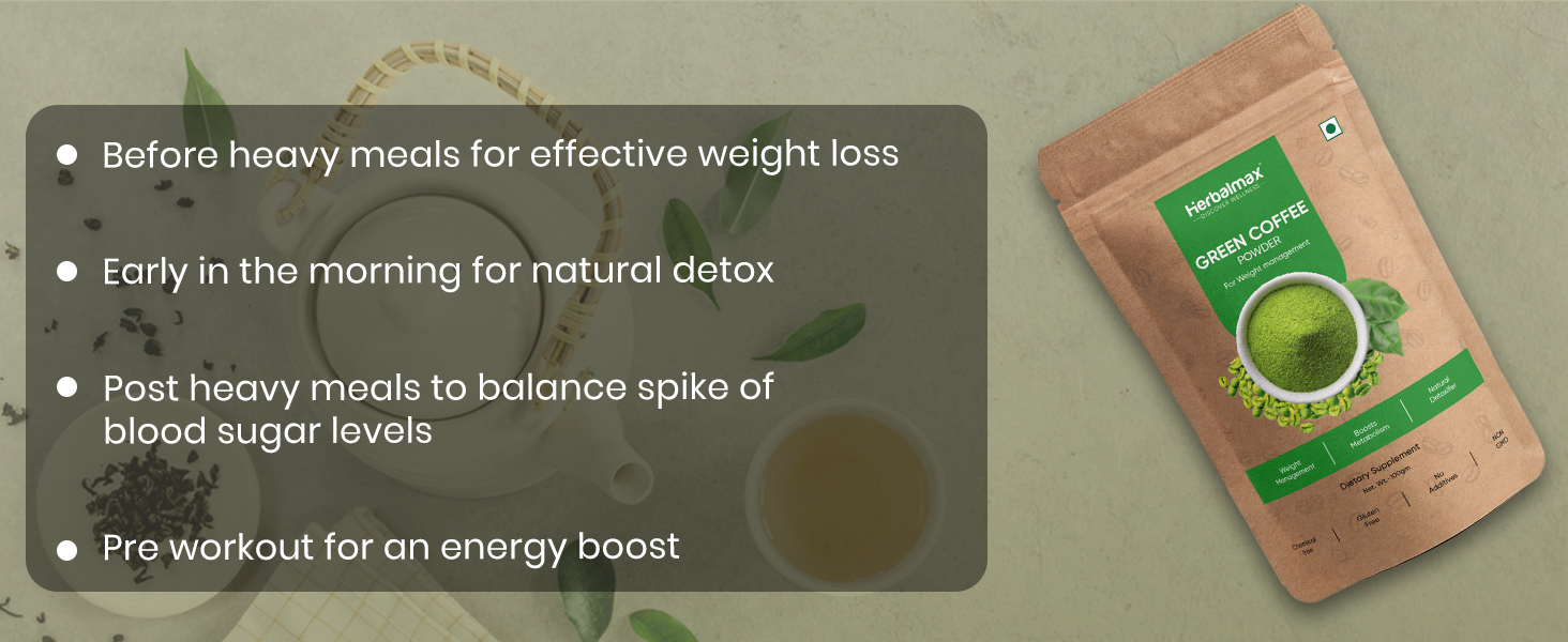 Herbal Max Green Coffee Powder | Natural Weight Management & Energy Support | Organic, All-Natural Supplement for Digestion, Metabolism & Daily Wellness | 100 g