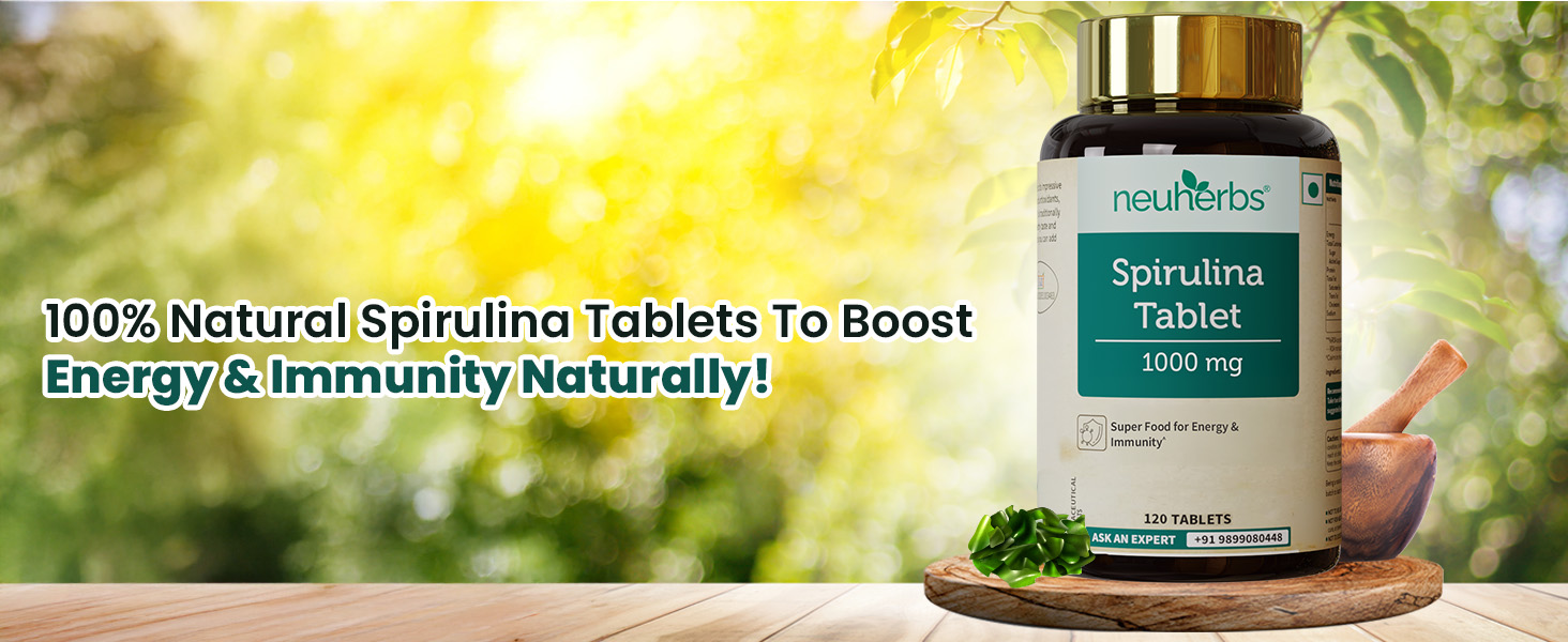 Neuherbs Spirulina 1000mg Per Serving - 120 Tablets | Boost Energy, Immunity & Metabolism | Supports Weight Management |