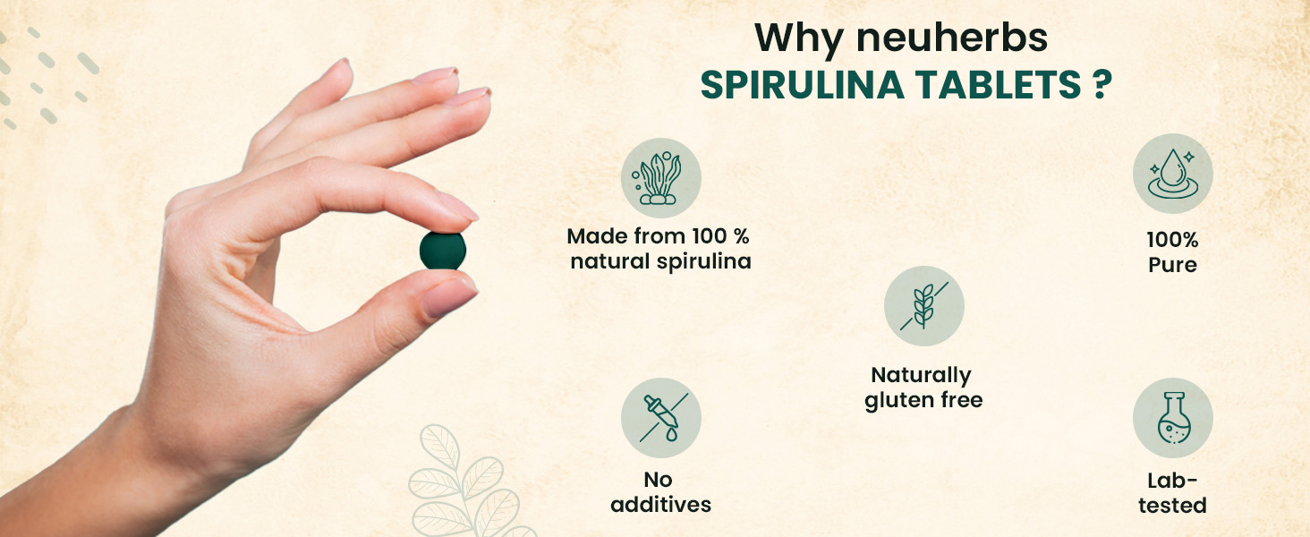 Neuherbs Spirulina 1000mg Per Serving - 120 Tablets | Boost Energy, Immunity & Metabolism | Supports Weight Management |