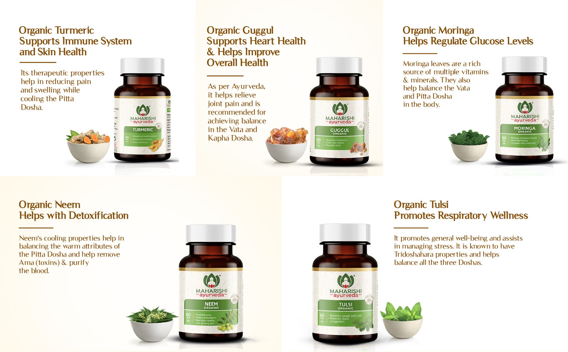 Maharishi Ayurveda Organic Neem Tablets 500 MG | Improves Skin Health | Supports Detoxification| Organic & Safe | 60 Tabs (Pack of 1)