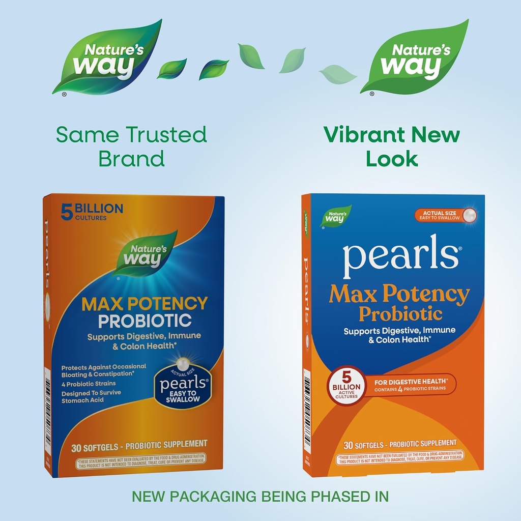 Nature's Way Max Potency Probiotic Pearls for Men and Women, Supports Digestive, Immune, Colon Health*, 5 Billion Live Cultures, No Refrigeration Required, 30 Softgels (Packaging May Vary) (Pack of 2) 3
