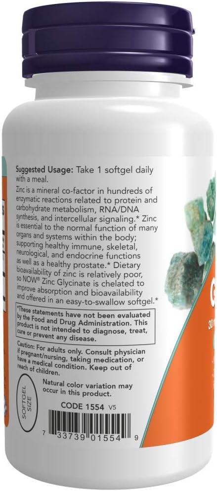 Now Supplements, Zinc Glycinate with 250 mg Pumpkin Seed Oil, Supports Prostate Health*, 120 Softgels 4