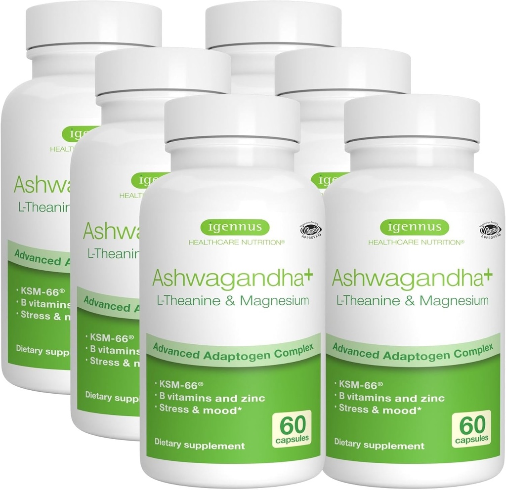 Igennus High Strength Ashwagandha Stress Relief Complex, L-Theanine & Magnesium & KSM-66 Root Extract Adaptogens, Methylated B Vitamins, Calm & Sleep Support, Clean Label, 360 Vegan Capsules 2