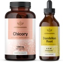 HERBAMAMA Chicory and Dandelion Kit - Bundle of 1200 mg Chicory Root Capsules & Dandelion Root Tincture 4 fl oz - Vegan, Non-GMO, Sugar & Alcohol-Free - 2 Pack 2