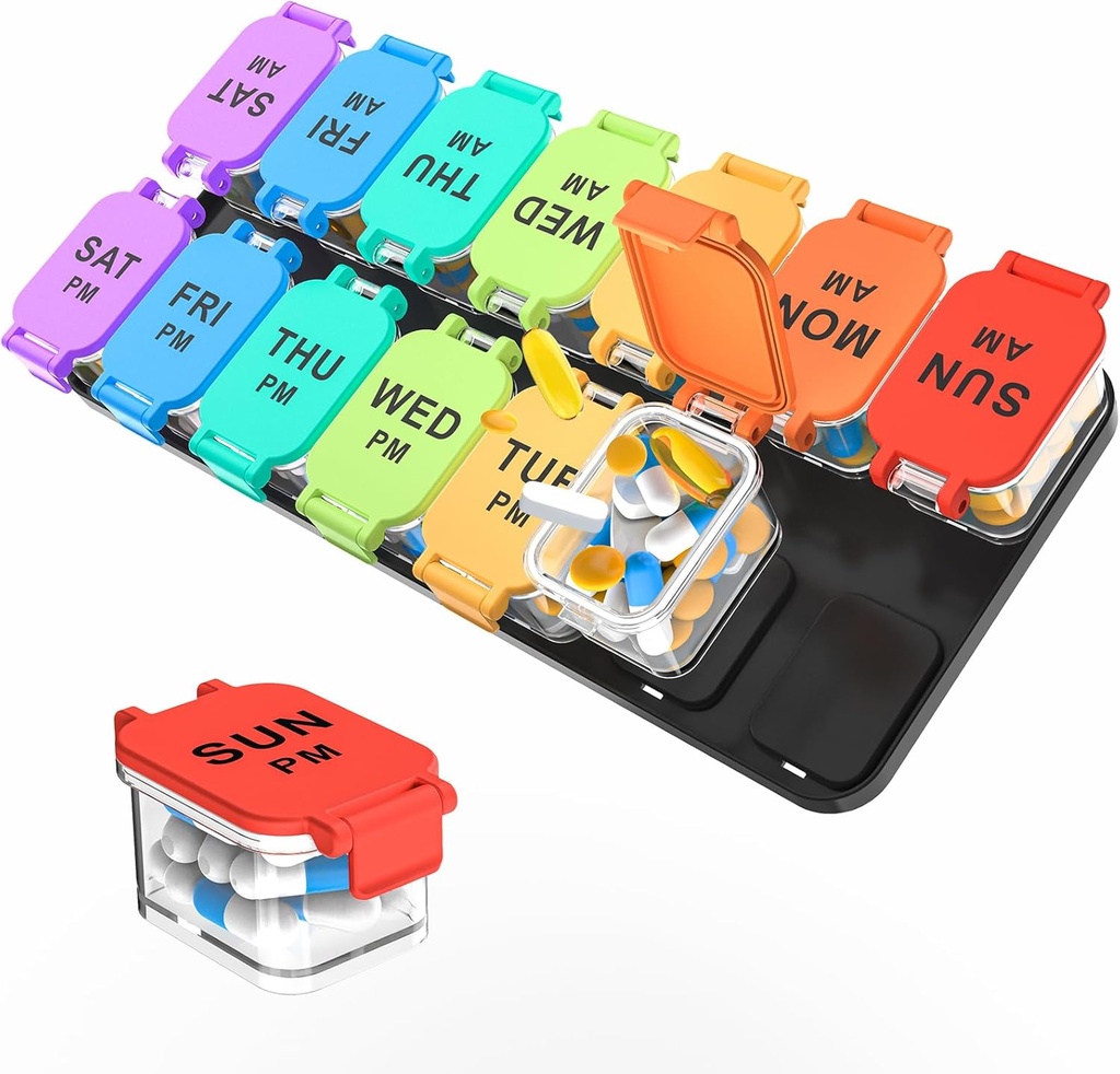 Extra Large Weekly Pill Organizer - 7 Day AM/PM Pill Box, Twice a Day XL Pill Container for Vitamins and Supplements, Airtight & Detachable Design, Ideal for Daily Medication Management 2