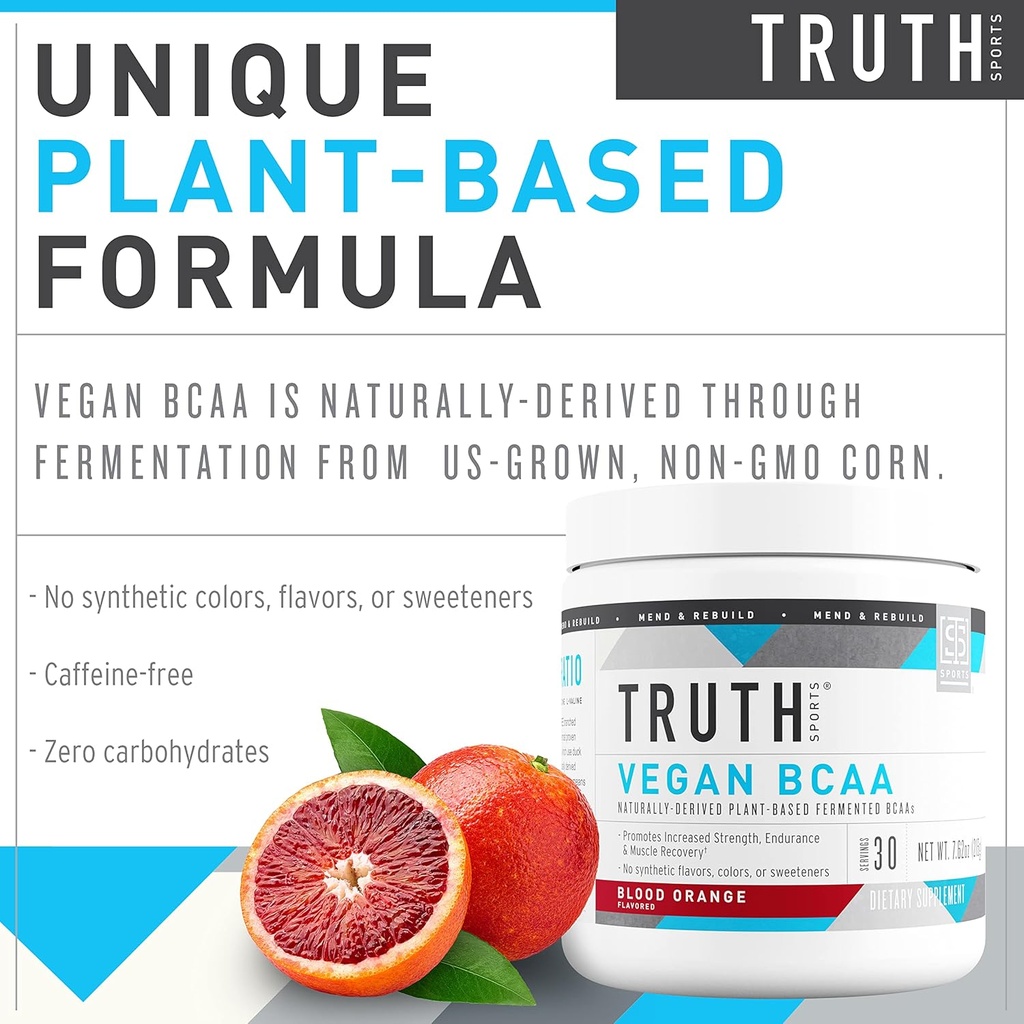 Truth Nutrition Vegan BCAA Powder- 2:1:1 Ratio Natural BCAAs Amino Acids Powder for Energy, Muscle Building, Post Workout Recovery Drink for Muscle Recovery (Blood Orange, 30 Servings) 4
