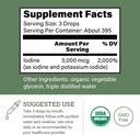 Organic Lugol's Iodine, Iodine and Potassium Iodide 2% Solution 3000 mcg - Liquid Supplement Drops for Thyroid Support for Women & Men, Metabolism Health, Detox Boost - Non-GMO, 395 Servings (2 Oz) 3
