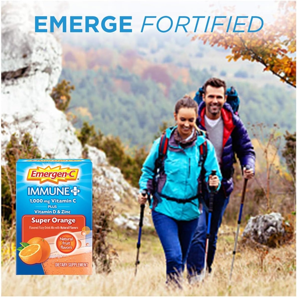 Emergen-C Immune+ 1000mg Vitamin C Powder, with Vitamin D, Zinc, Antioxidants and Electrolytes for Immunity, Immune Support Dietary Supplement, Super Orange Flavor - 30 Count/1 Month Supply 3