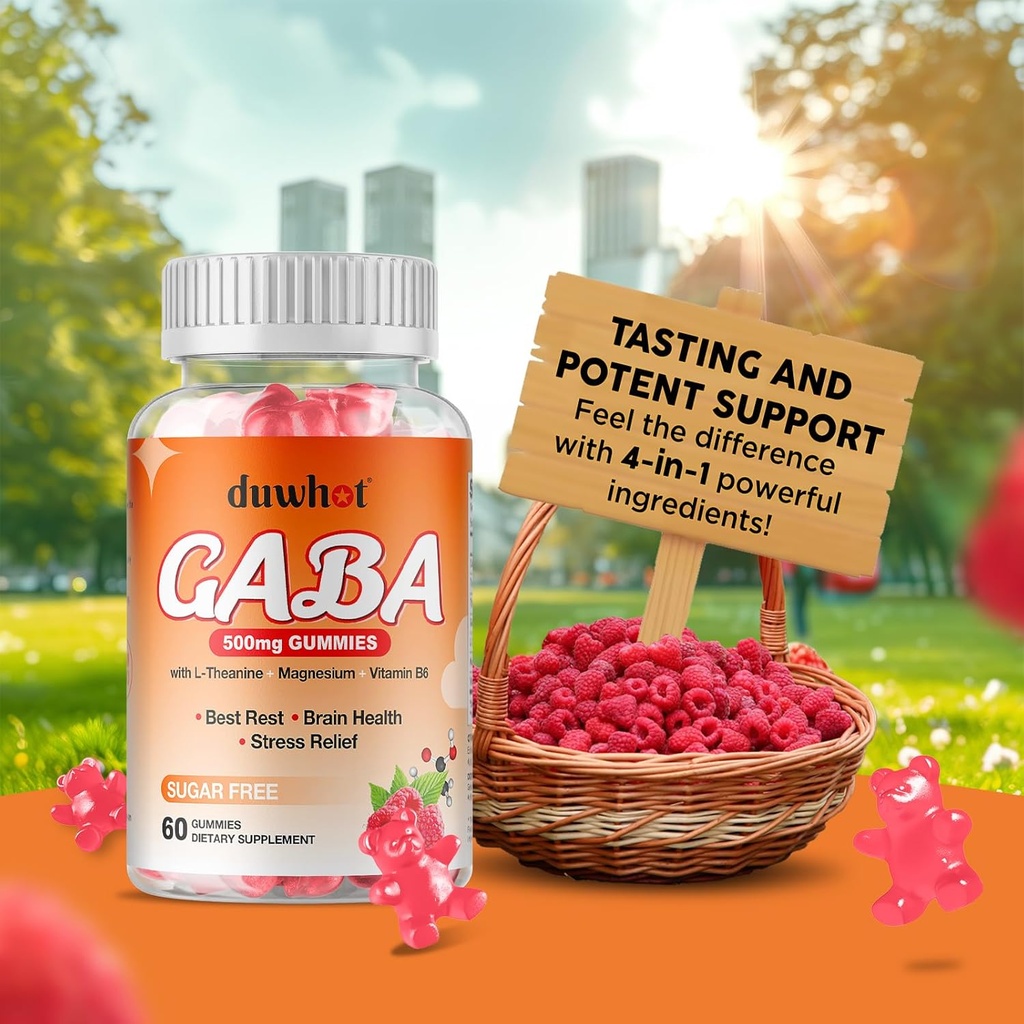 GABA Gummies 500mg for Cortisol Balance, Stress Relief Gummies for Adults Sleep, Brain, Immune Support, GABA Chewable Supplement with L-Theanine & Magnesium & Vitamin B6, Sugar Free, Vegan, 60 6