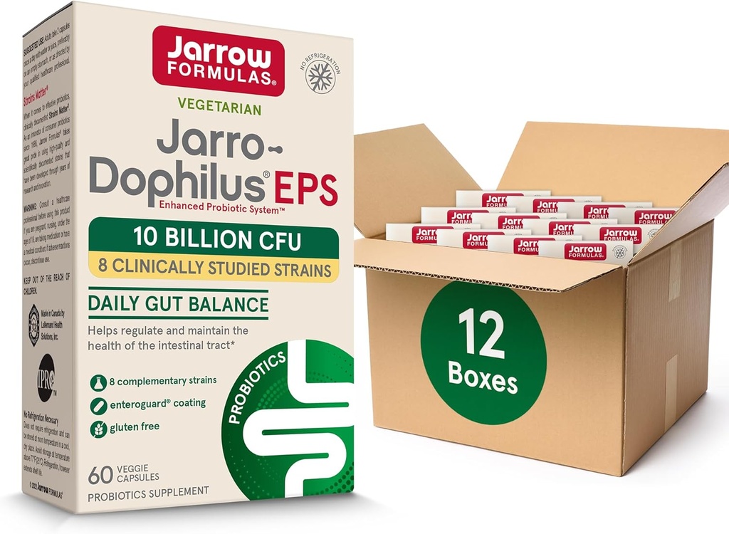 Jarrow Formulas Jarro-Dophilus EPS Probiotics 10 Billion CFU, Dietary Supplement for Intestinal Tract Support, Gut Health Supplements for Women and Men, 60 Veggie Capsules, 30 Day Supply (Pack of 12) 2