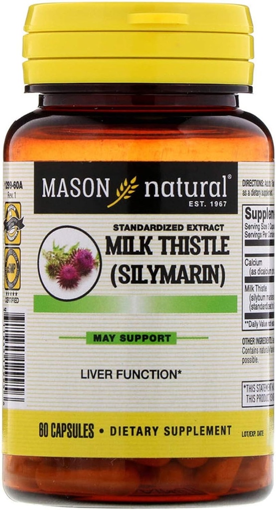 MASON NATURAL Milk Thistle (80% Silymarin Extract) with Calcium - Supports Health Liver Function, Cleanse and Detox, 60 Capsules 2