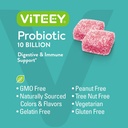 Viteey Probiotic Gummies for Women, Men, & Teens - Maximum Strength 10 Billion Cells - Probiotics for Digestive Health, Immune Support - Vegetarian, Gelatin Free, GMO Free - Chewable Berry Flavored 6
