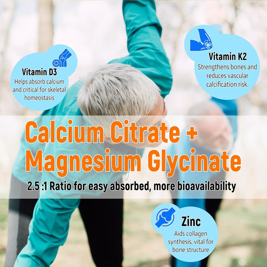 Calcium Magnesium Zinc Gummies for Adults & Kids,Sugar Free Calcium Citrate Supplement,High Absorption Magnesium Glycinate Gummies with Vitamin D3 & K2 - Bone & Muscle & Immune Health(60 Count) 4