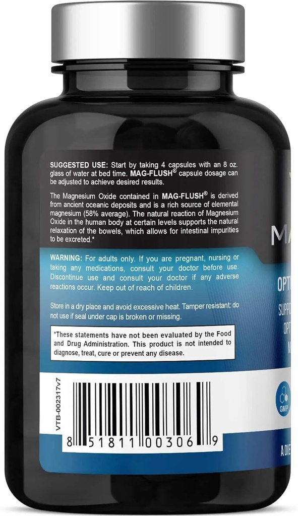 Mag Flush Magnesium Oxide Capsules 750mg 120 Vcaps - Oxygenated Magnesium Oxide Supplement for Constipation Relief, Colon Cleanse, Laxative and Digestion Support for Women and Men 4