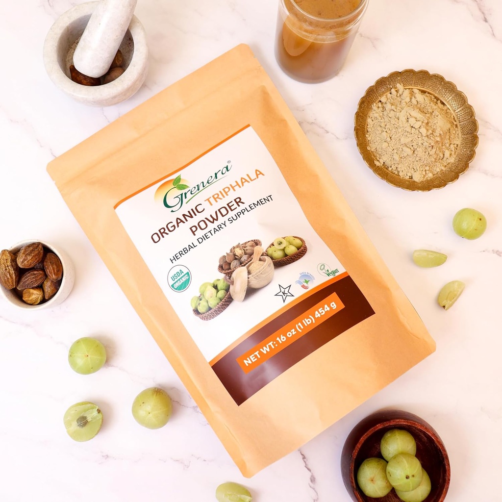 Grenera Organic Triphala Powder 1 lb (16 Ounce) 454 Grams - Made with Organic Amalaki, Organic Bibhitaki, Organic Haritaki Fruit - USDA Organic, Vegan, Kosher Certified 4