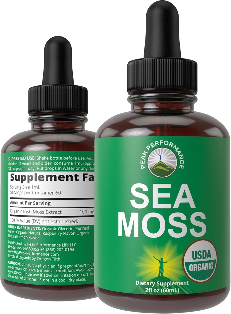 USDA Organic Sea Moss Liquid Drops Supplement. Vegan Irish Sea Moss Extract for Women and Men. Zero Sugar, Non Bitter. for Immune, Digestive, Respiratory Support. USDA Certified Organic 2