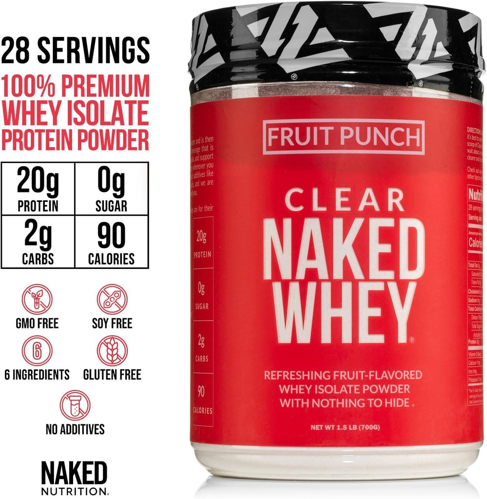 Naked Clear Whey Protein Isolate, Fruit Punch, Iso Protein Powder, No Gmos Or Artificial Sweeteners, Gluten-Free, Soy-Free - 28 Servings 3