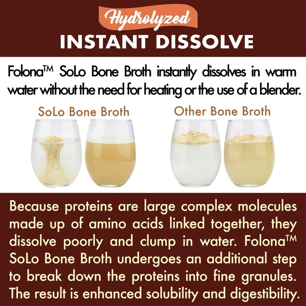 Solo Bone Broth Protein Collagen Powder Low Sodium, 16g Hydrolyzed Collagen Type I & III, for Healthy Skin, Nails, Hair, Joints & Digestion, Grass Fed, 1 lb (Canister - Net Wt. 1 lb. Powder) 6