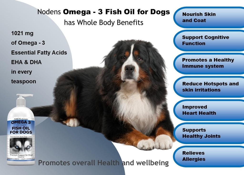Nodens Natural Fish Oil for Dogs 100% Pure Omega 3 Fish Oil Liquid Dog Skin & Coat Supplement, Reduce Shedding and itching. Omega 3 Fatty Acids EPA & DHA for Dog Joints, Immune Support & Digestion 3