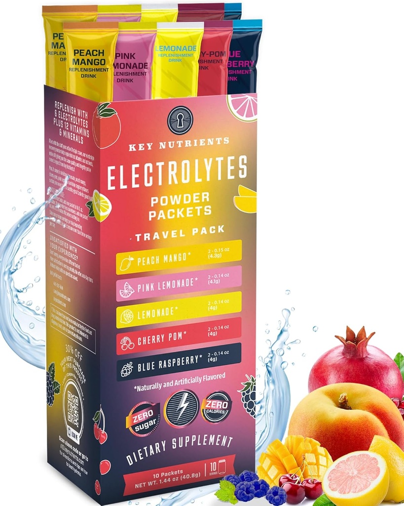 KEY NUTRIENTS Multivitamin Electrolytes Powder No Sugar - Collagen Peptides Endurance & Energy Supplement - Hydration Powder - No Calories - Multi Collagen Supplements Collagen for Hair - Made in USA 2