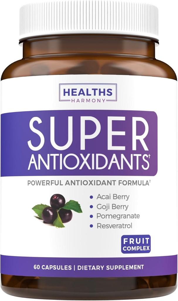 Super Antioxidants Supplement for Women & Men - High Potency Herbal & Fruit Blend with Acai, Goji, Pomegranate, Elderberry & Resveratrol for Skin Care & Immune Support - Vegan & Non-GMO - 120 Capsules 2