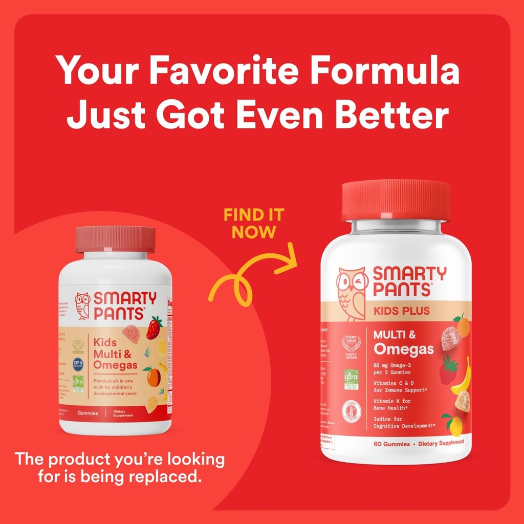 SmartyPants Kids Multivitamin Gummies: Omega 3 Fish Oil (EPA/DHA), Vitamin D3, C, Vitamin B12, B6, A, K & Zinc for Immune Support, Biotin, Gluten Free, Three Fruit Flavors, 90 Count (22 Day Supply) 3