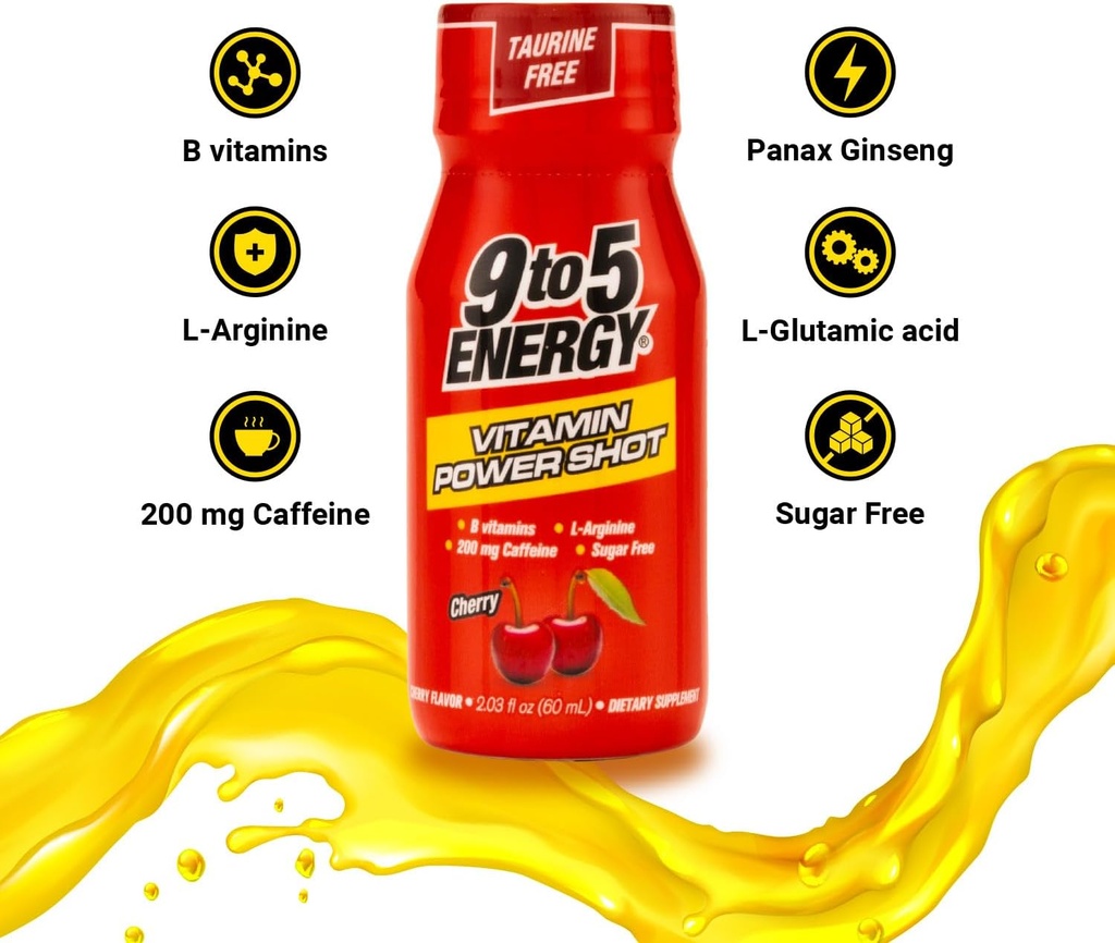 Vitamin Power Shot - Cherry Flavor, Taurine-Free, Sugar-Free, 12 Pack (2.03 fl oz Each) - Boost Energy, Focus, and Vitality with B Vitamins and L-Arginine 4